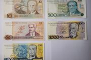 Brazil  10-1000 Cruzeiros 1987-1989  5 notes