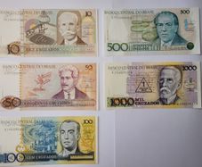Brazil  10-1000 Cruzeiros 1987-1989  5 notes
