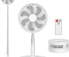 Portable Standing Fan with Remote Control, 7.5 Inch Foldable Pedestal Fans, 7200mAh Rechargeable Battery USB Powered Floor Fan, Height Adjustable, 4 Speeds