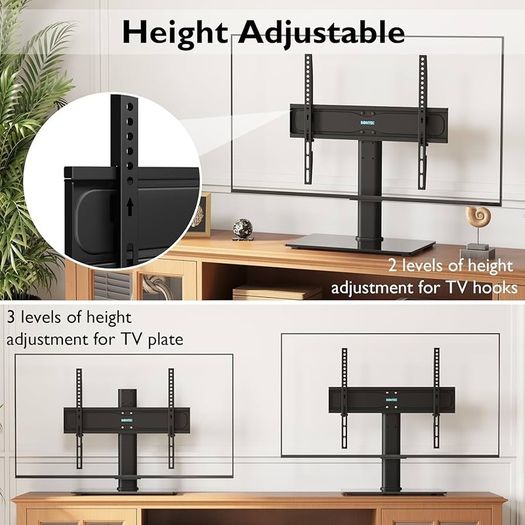 NEW SALE | Universal Table Top Pedestal TV Stand with Bracket for 26inch-55inch LCD/LED/Plasma TVs-Height Adjustable stand with 8mm Tempered Glass Base & Cable Management-Holds 40 KG & Max.VESA 400x400mm