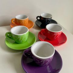Bialetti Espresso Cup and Saucer Set 5 Piece Colourful Set Brand New