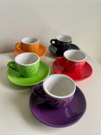 Bialetti Espresso Cup and Saucer Set 5 Piece Colourful Set Brand New
