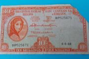 Irish 1968 Lavery ten shilling banknote in used condition