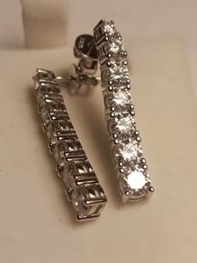 Rhodium Plated Sterling Silver Moissanite Drop Earrings