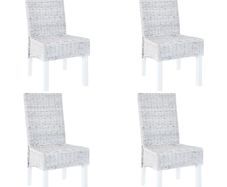 Dining Chairs 4 pcs Grey Kubu Rattan and Mango Wood