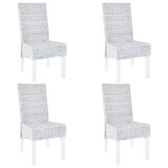 Dining Chairs 4 pcs Grey Kubu Rattan and Mango Wood