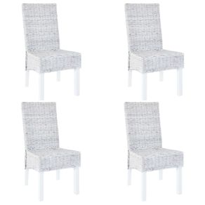 Dining Chairs 4 pcs Grey Kubu Rattan and Mango Wood