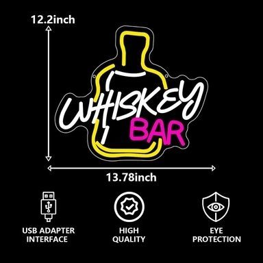 LED Neon  Whiskey Bar Wall Sign USB Powered Decorative Light  USB Powered