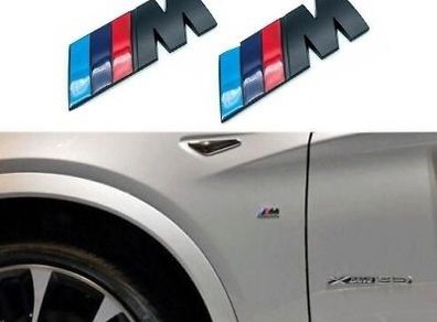 2X BMW M Sport Metal Emblems Matte Black Sticker Side Wing Fender Badge 45X15mm