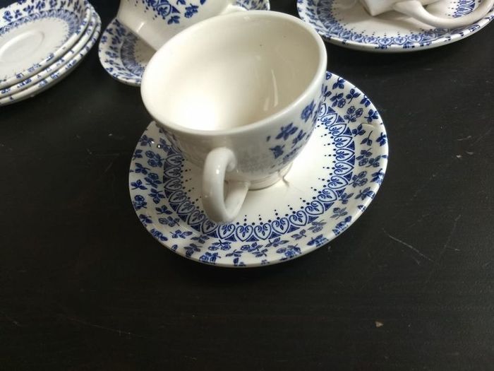 Vintage Blue and White Transferware Set of Six Espresso/Demi-Tasse Duos by English Ironstone Tableware