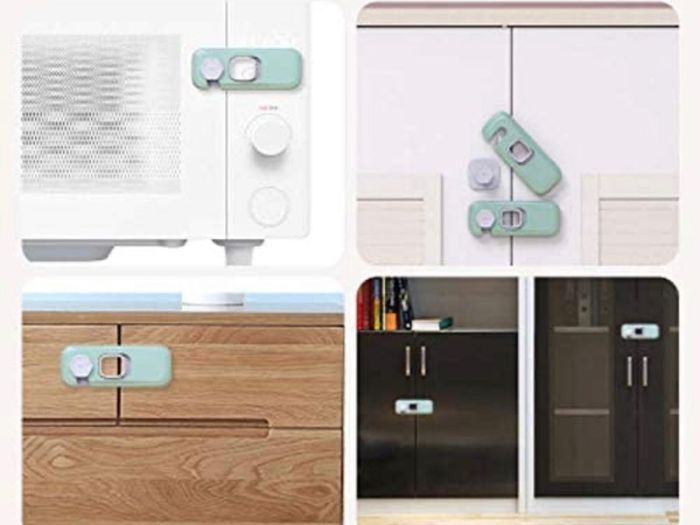 Child Safety Cupboard Locks, Security Latch for Children&Baby, Baby Proof Lock for Kitchen Cupboard Bedroom Cabinet Small Doors, Self Adhesive Type, Eco-Friendly ABS Material for Baby Proofing