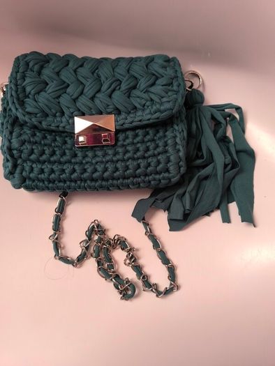 Handmade Crochet Crossbody Bag ,Bottle Green ,Emerald