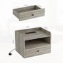 Bedside Table Set of 2 with Drawer and Charging Station, Bedroom Floating Nightstand with Open Shelf for Modern Home Design,Gray Image 2