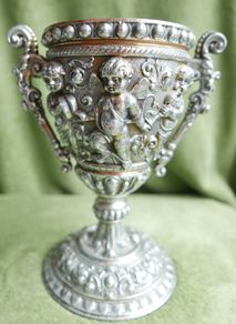 Victorian Neoclassical  Urn / Chalice With Cherub & Scroll Decoration - 8,5" High