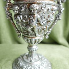 Victorian Neoclassical  Urn / Chalice With Cherub & Scroll Decoration - 8,5" High
