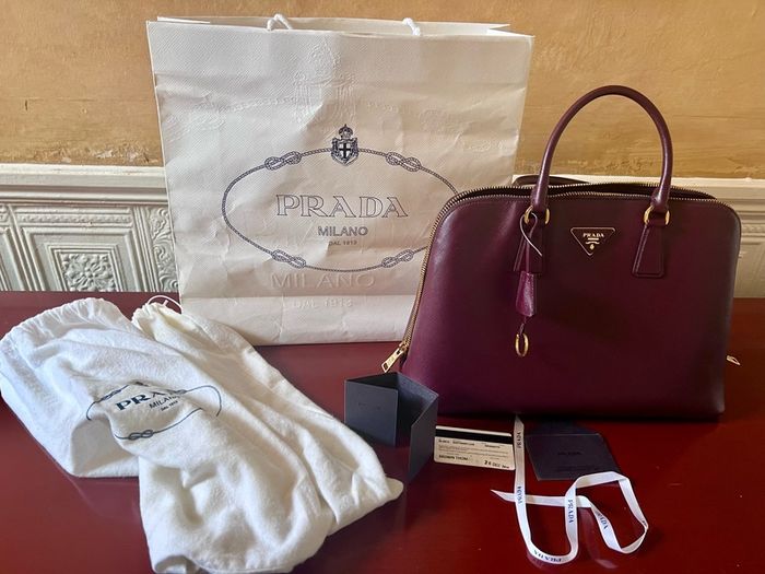 Stunning Prada Saffiano Lux Leather Burgundy Handbag