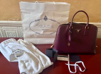 Stunning Prada Saffiano Lux Leather Burgundy Handbag