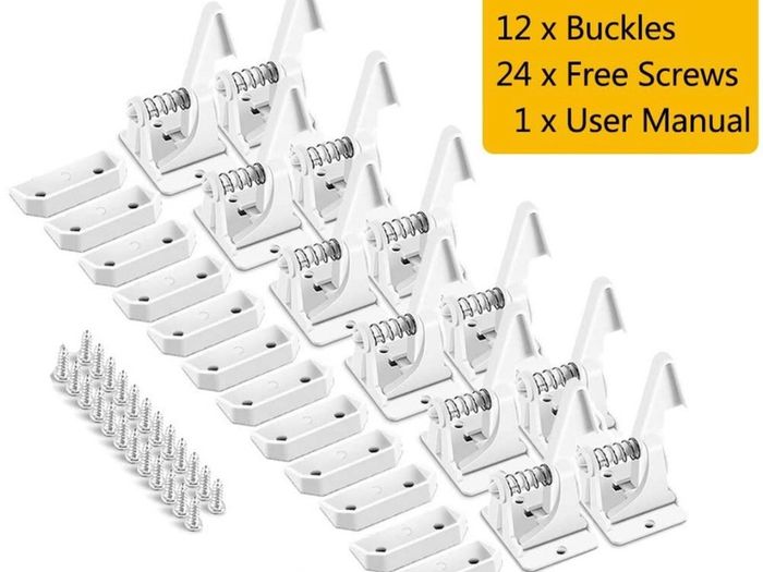 12 PCS Child Safety Cupboard Locks, Invisible & Unlocked Design No Drilling Needed, Adhesive Easy Install, Baby Proof Safety Cabinet Locks Inside for Children Drawer Kitchen Closet Latches