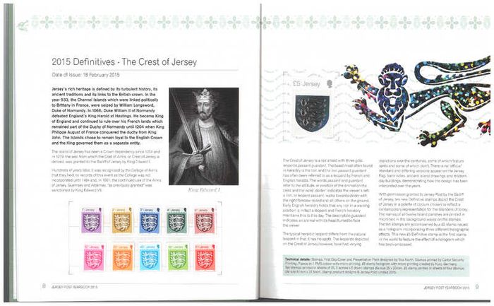 2015 Jersey Stamp Year Book (hardback) issued by Jersey Post includes 28 images of contents