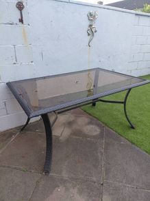 Glass top garden rattan table