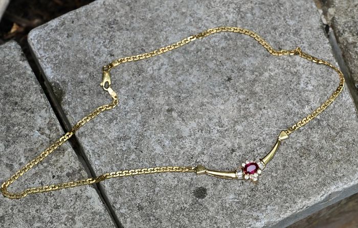 Vintage 1970s Ruby & Diamond Necklace - 18ct