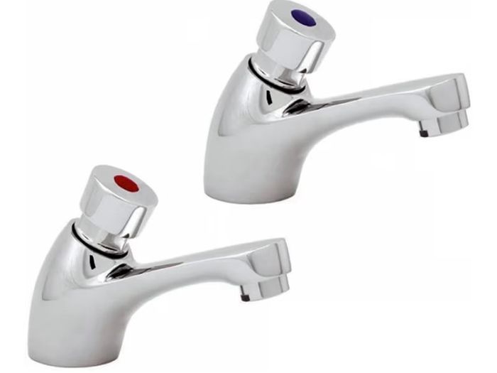 Chrome Hot and Cold Twin Brass Modern Bathroom Non Concussive Basin Taps