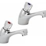 Chrome Hot and Cold Twin Brass Modern Bathroom Non Concussive Basin Taps Image 2