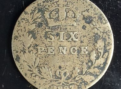 England  1897 Victoria Sixpence Coin Fine condition