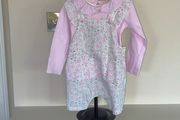babyBaby Girls Pink &amp; White Floral Dungarees &amp; Long-Sleeved Top from Dunnes Stores