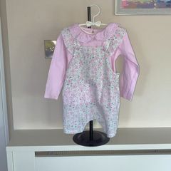 babyBaby Girls Pink & White Floral Dungarees & Long-Sleeved Top from Dunnes Stores