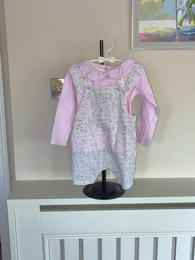 babyBaby Girls Pink & White Floral Dungarees & Long-Sleeved Top from Dunnes Stores