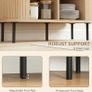 Mid-Century Modern Sideboard Storage Cabinet with Slatted Tambour Sliding Doors, Kitchen Cabinet with Steel Legs, Oak Tone Image 3