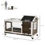 Wooden Rabbit Hutch, Guinea Pig Cage, with Removable Tray, Wheels - Brown Image 2
