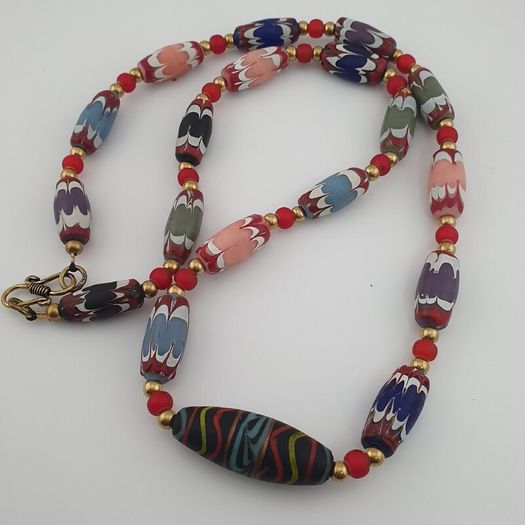 Antique Venetian Style Trade Glass & Venetian WhiteHeart Glass Beads Necklace