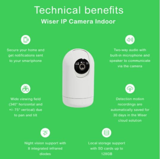 Wiser IP Security camera, pan and tilt adjustment, indoor, white