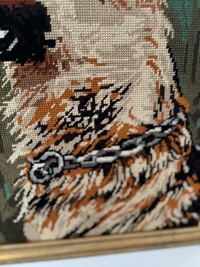 Vintage Needlepoint Tapestry Featuring a German Shepherd Dog