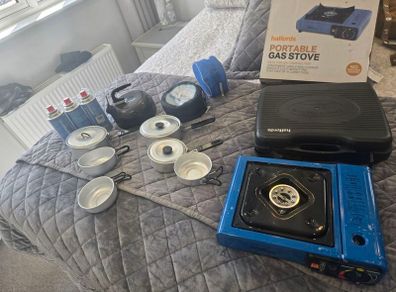 camping stove and pots kettle