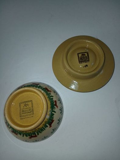 Rare ? Small red dog or pig pattern bowl and old rose eggcup