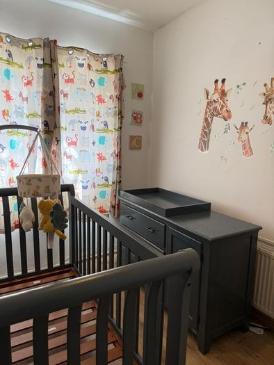 Selling a nursery set for twins, consisting of 2 Kub Walda cot beds and a matching changing unit.