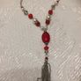red bead and pearl necklace and earrings Image 2