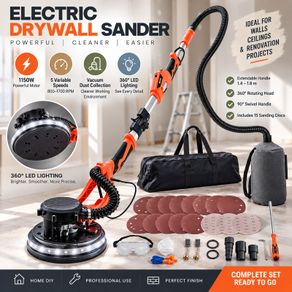 1150W Electric Drywall Sander with Dust Collection, LED Light & Extendable Handle
