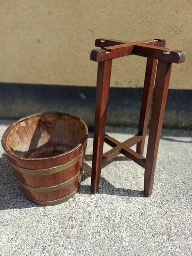 Vintage Oak Plant Pot & Stand