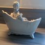 VINTAGE Porcelain Victorian Lady on Sofa Woman Statue Figurine sitting holding hat wearing a beautiful dress Image 6