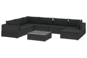 8 Piece Garden Lounge Set with Cushions Poly Rattan Black