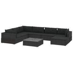 8 Piece Garden Lounge Set with Cushions Poly Rattan Black
