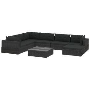 8 Piece Garden Lounge Set with Cushions Poly Rattan Black