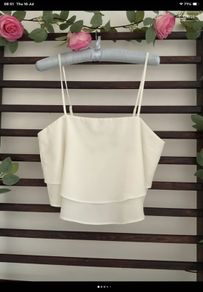 top forever 21 tiered ivory cropped camisole top size large