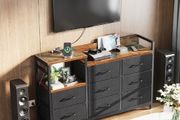 Chest of Drawers Bedroom, Contains 2 USB &amp; 2 AC Ports Sockets, Storage Dresser with 8 Fabric Drawers Suitable for Bedrooms, Living Rooms, Retro Color