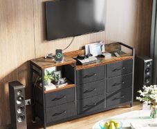 Chest of Drawers Bedroom, Contains 2 USB & 2 AC Ports Sockets, Storage Dresser with 8 Fabric Drawers Suitable for Bedrooms, Living Rooms, Retro Color
