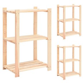 3-Tier Storage Racks 3 pcs 60x38x90 cm Solid Pinewood 150 kg